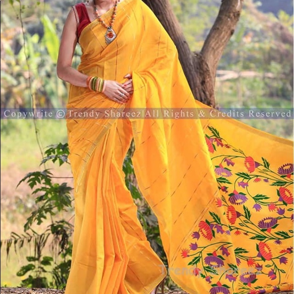 Yellow cotton silk saree
